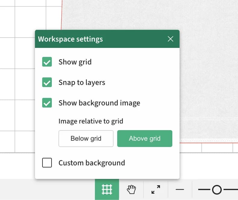 2D workspace settings in Alter Product: grid, snapping to layers, background image, and preview colors.