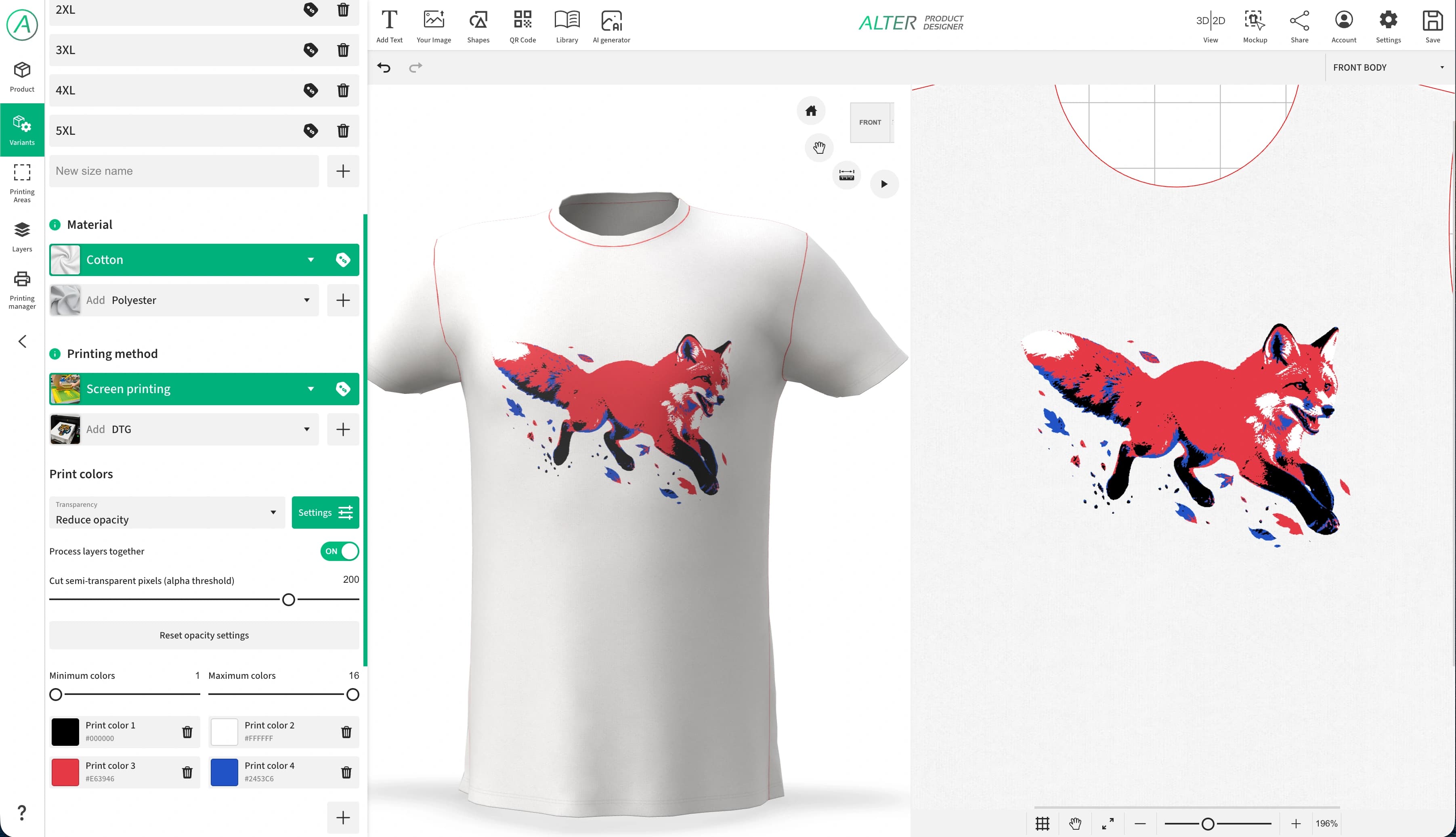 Serigrafia no Designer com uma paleta limitada de tintas e a visualização da arte em 2D e 3D.