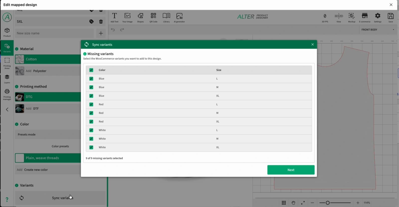 Alter Product design settings linking the 3D model to WooCommerce product variations