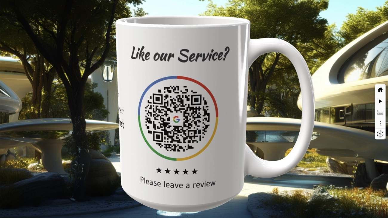 Viewer demo — lightweight 3D/AR product viewer with photorealistic mug model, QR code design, interactive rotation, zoom, and mobile AR preview